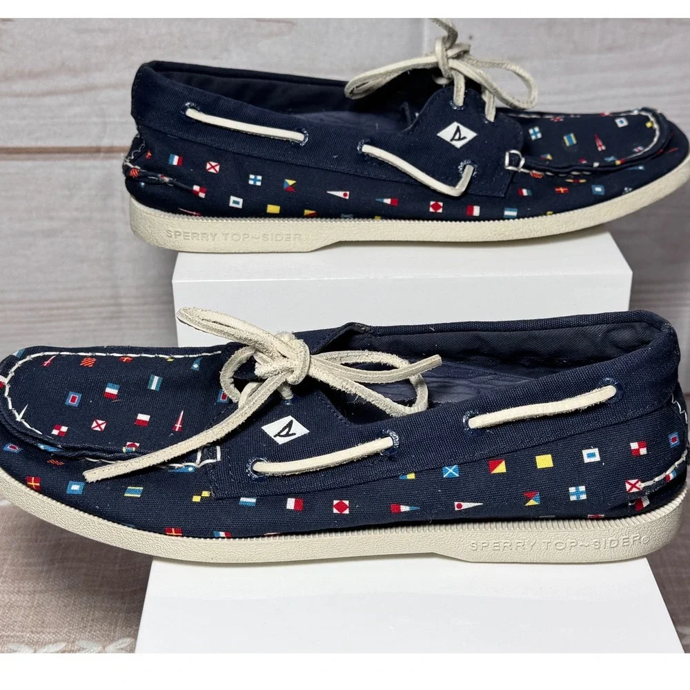 Sperry Top-Sider Mens Navy Nautical Signal Flag Canvas Boat Shoes Size 8.5